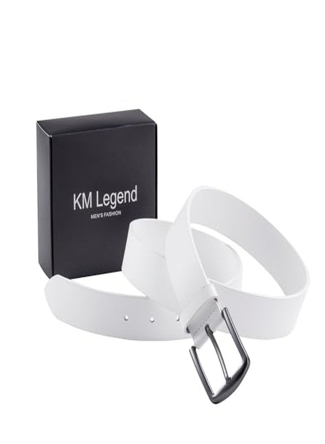 KM Legend حزام رجالي من الجلد من KM Legend، مناسب للعمل والمناسبات غير الرسمية، لون أبيض بوسطن، مقاس 34 أمريكي - Image 4